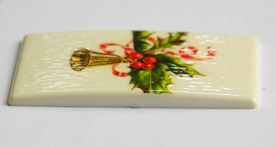 Lg Vintage Retro Bell and Holly Christmas Cabochon 80mm X 45mm cab002B