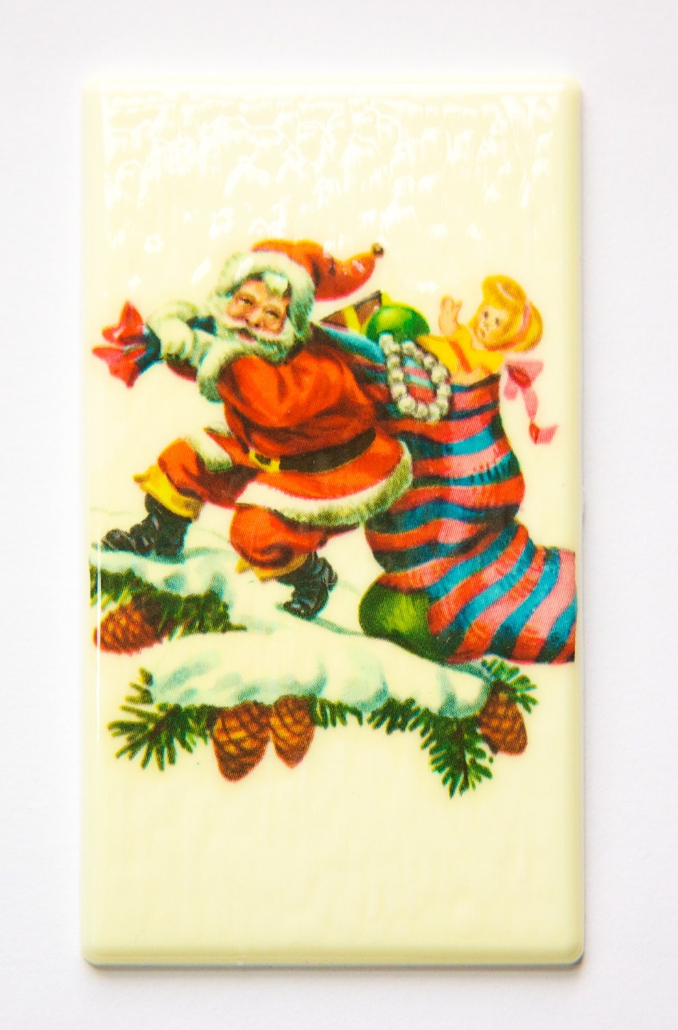Lg Vintage Retro Santa with Toy Sack Christmas Cabochon 80mm X 45mm cab002C
