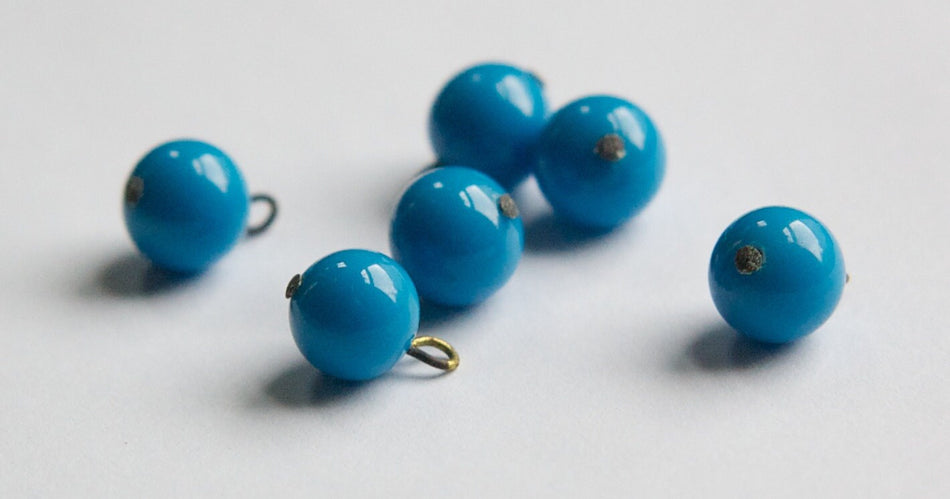 Vintage Dark Turquoise Blue Glass Drops 10mm Bead with Loop Japan drp075A