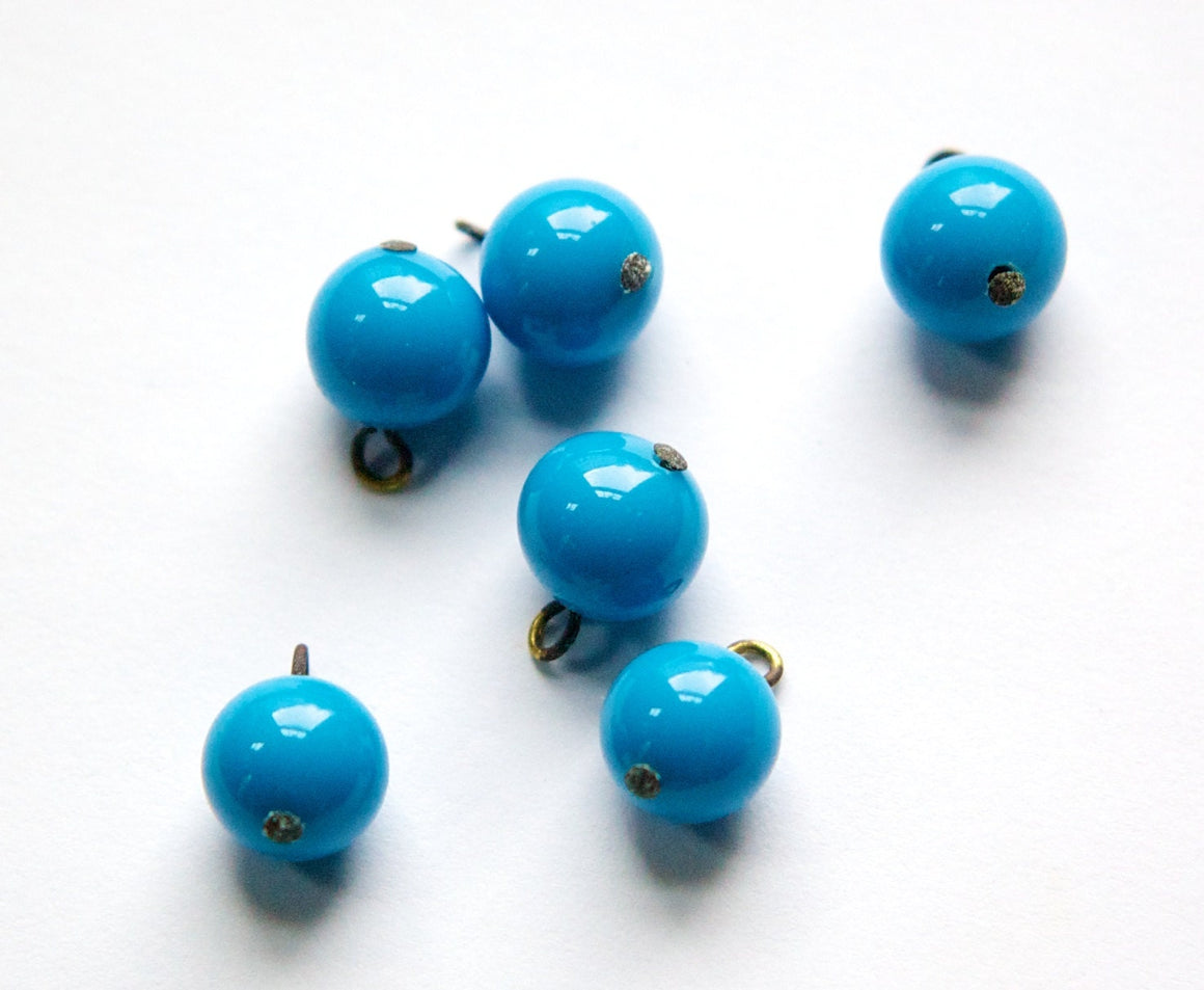 Vintage Dark Turquoise Blue Glass Drops 10mm Bead with Loop Japan drp075A