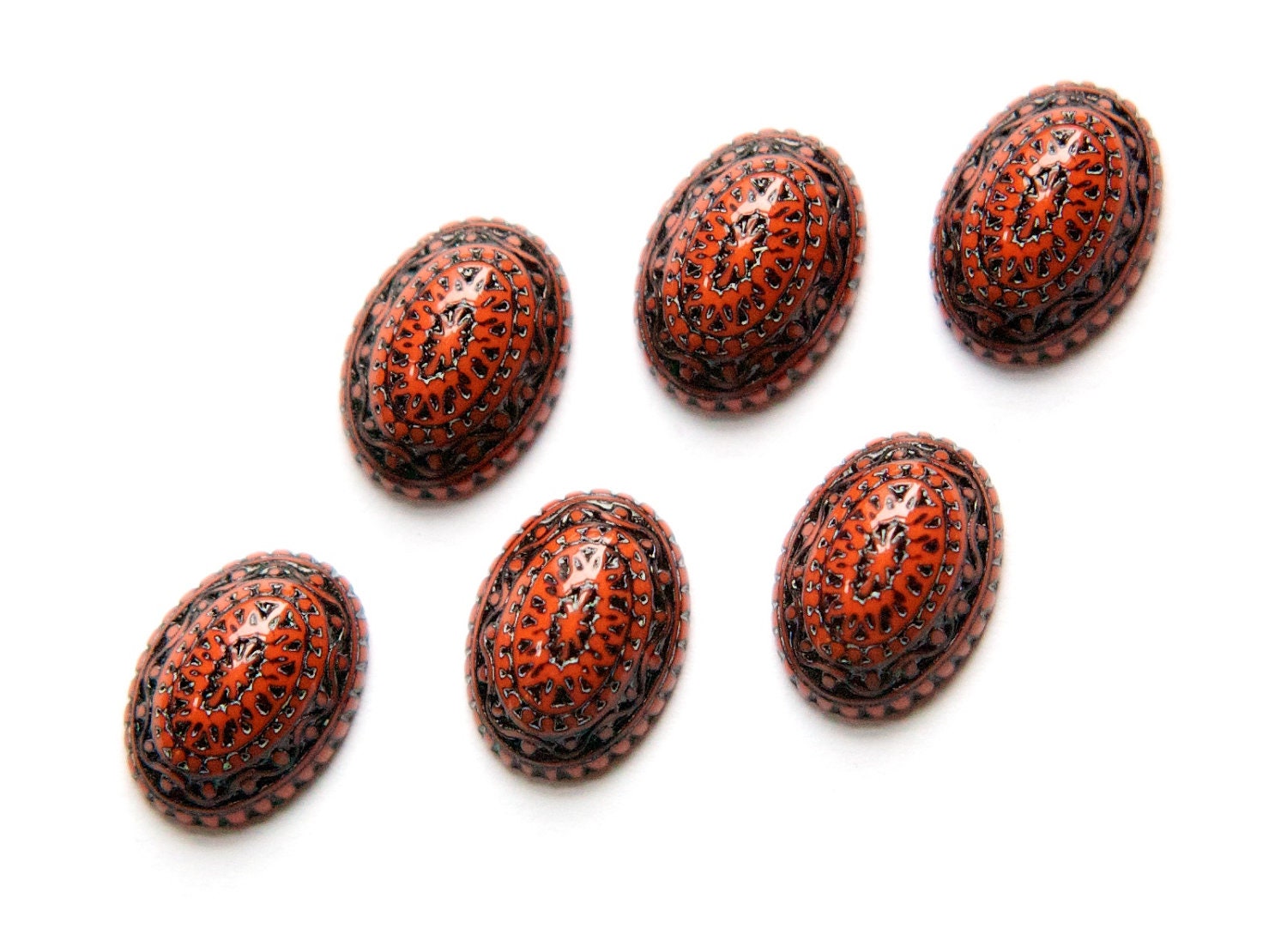 Vintage Mosaic Rust Red and Black Cabochons 14x10mm cab711D