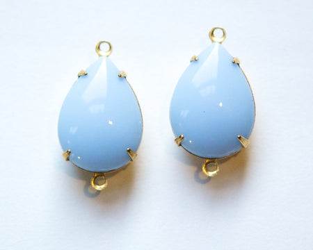 Vintage Opaque Blue Glass Teardrop Stones 2 Loop Brass Setting 18x13mm par004DD2
