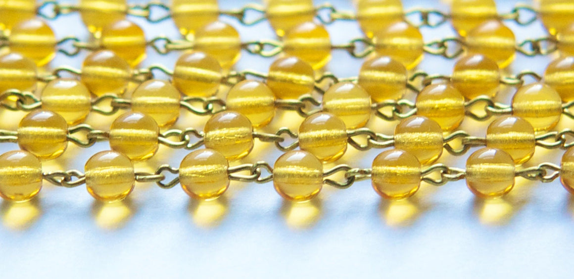Topaz Czech Glass Beaded Chain 6mm Raw Brass Links chn138