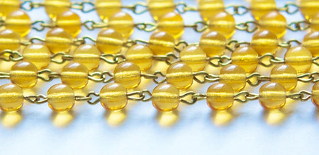 Topaz Czech Glass Beaded Chain 6mm Raw Brass Links chn138