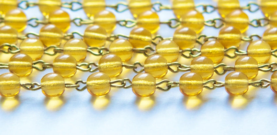 Topaz Czech Glass Beaded Chain 6mm Raw Brass Links chn138