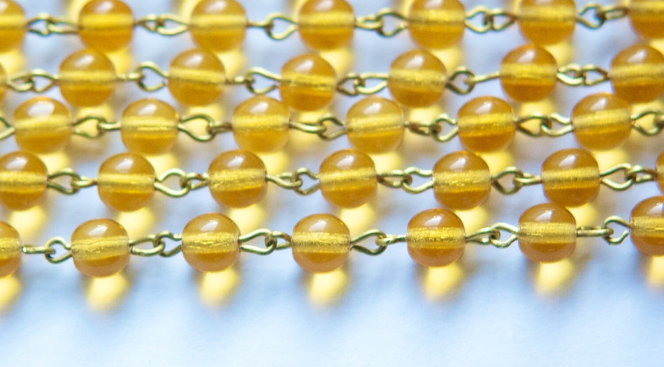Topaz Czech Glass Beaded Chain 6mm Raw Brass Links chn138