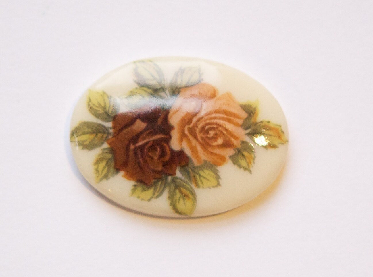 Vintage Tan Brown Rose Flower Glass Cabochon Germany 25x18mm cab257B