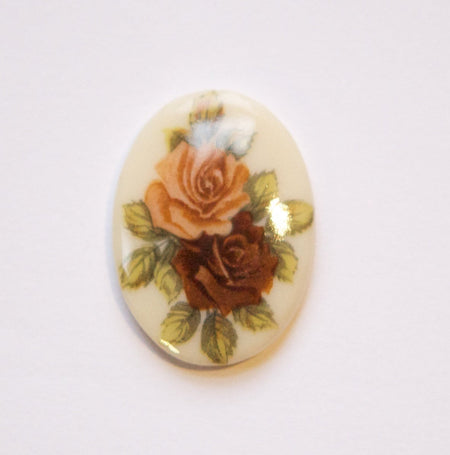 Vintage Tan Brown Rose Flower Glass Cabochon Germany 25x18mm cab257B
