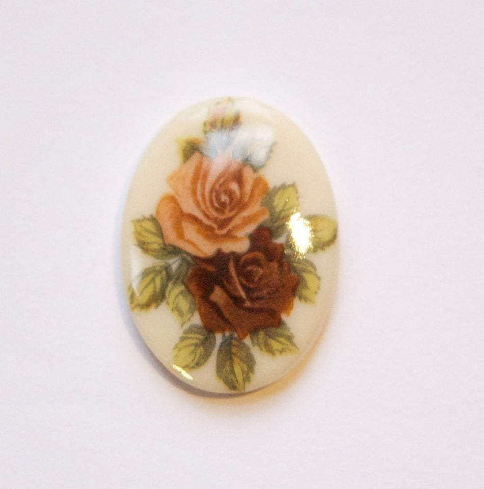 Vintage Tan Brown Rose Flower Glass Cabochon Germany 25x18mm cab257B