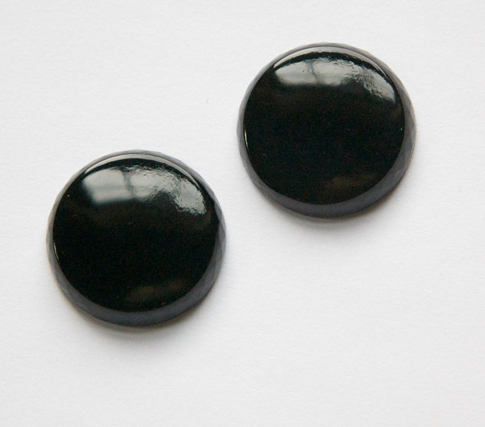 Vintage Black Glass Low Dome Cabochon 21mm Japan cab305