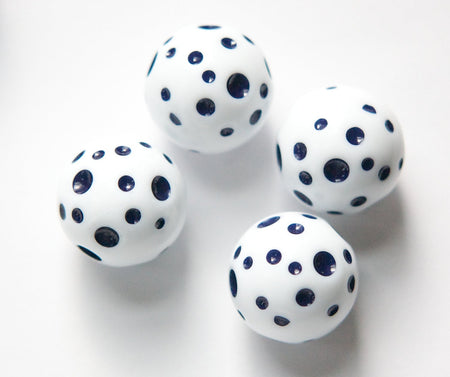 Vintage Large Hole White with Blue Polka Dot Lucite Beads 18mm bds826