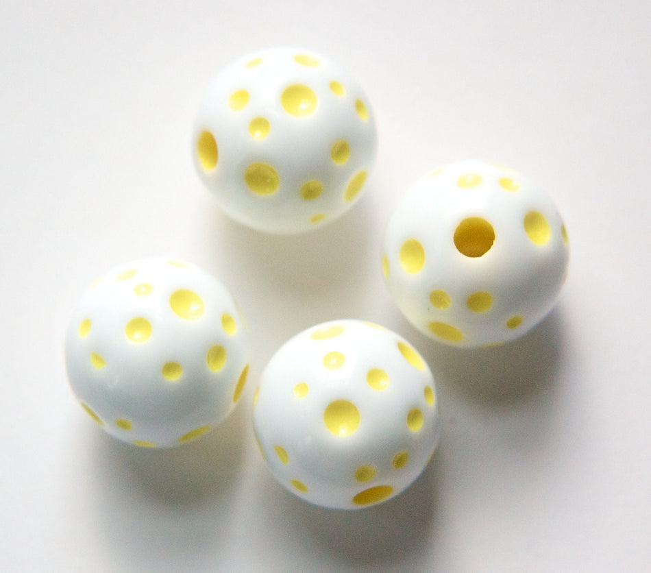 Vintage Large Hole White with Yellow Polka Dot Lucite Beads 18mm bds826B