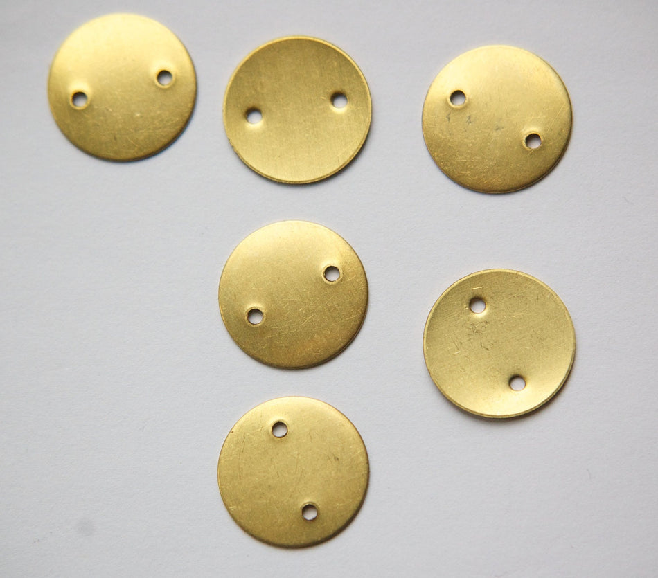 2 Hole Raw Brass Flat Round Circle Connector Link (6) mtl168A