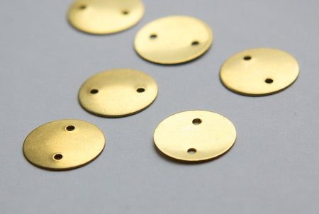 2 Hole Raw Brass Flat Round Circle Connector Link (6) mtl168A