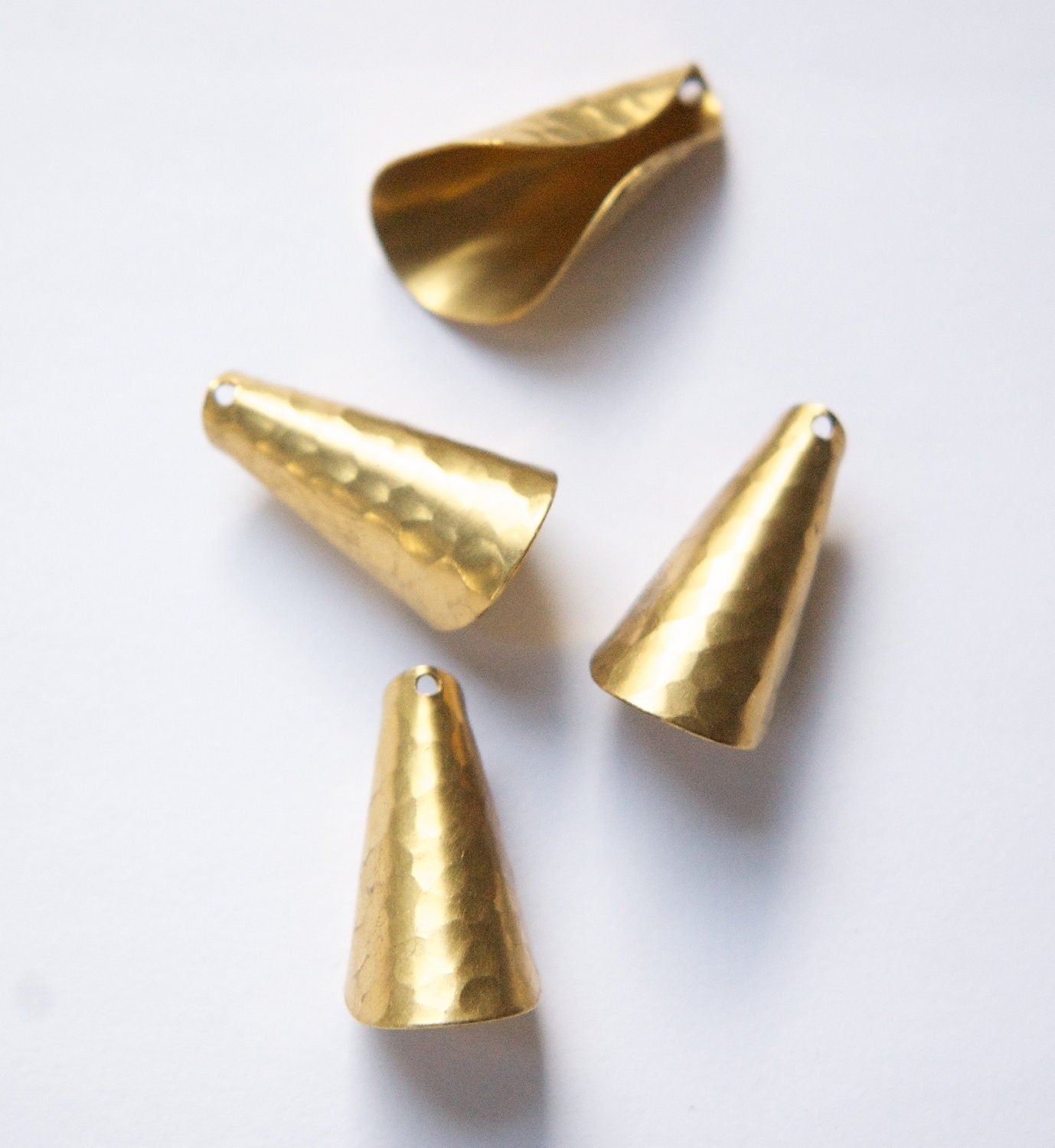 Raw Brass Hammered Cone Pendant or Bead Cap Medium 26x12mm (4) mtl027C