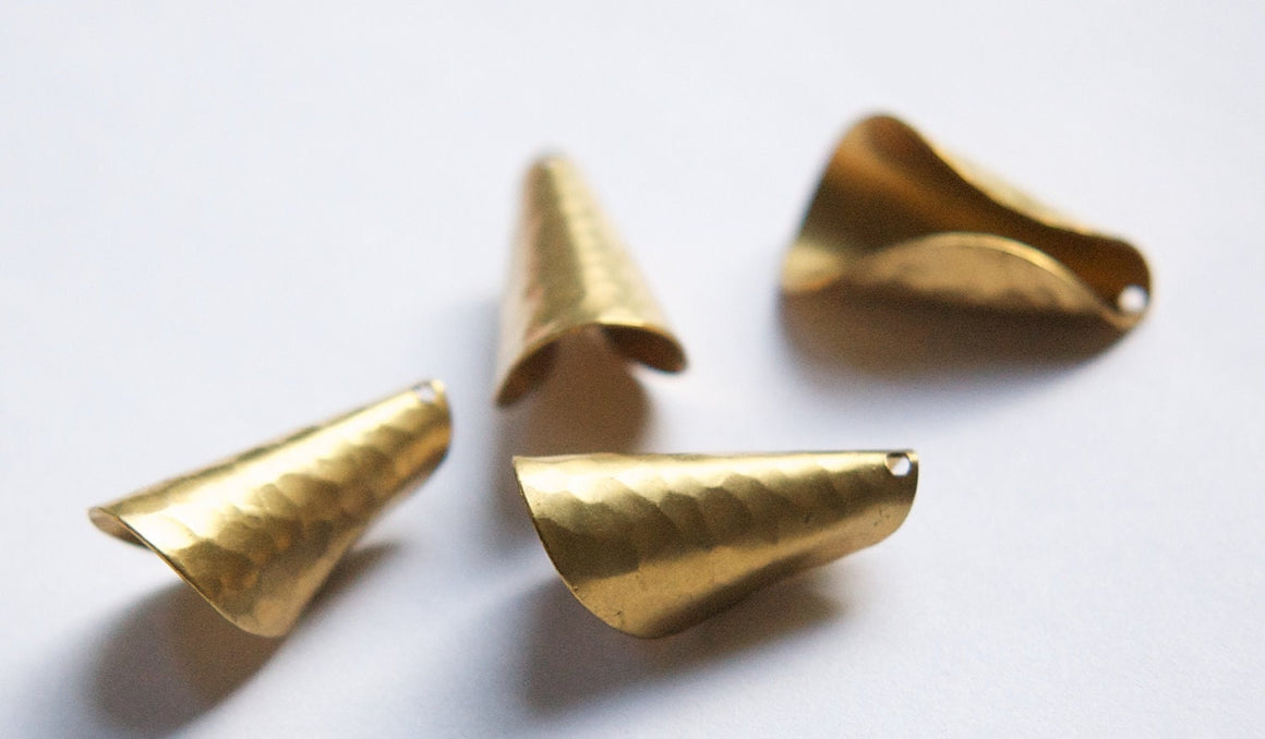 Raw Brass Hammered Cone Pendant or Bead Cap Medium 26x12mm (4) mtl027C