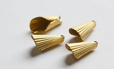 Raw Brass Ribbed Cone Pendant or Bead Cap Small 19x9mm (4) mtl027D
