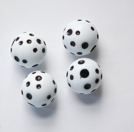 Vintage Large Hole White with Black Polka Dot Lucite Beads 16mm bds826E