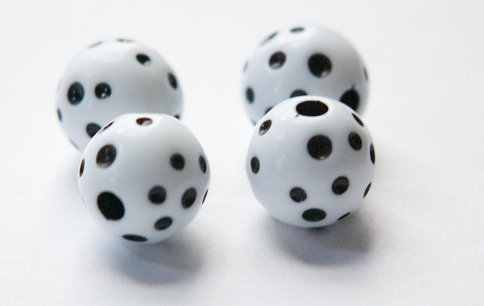 Vintage Large Hole White with Black Polka Dot Lucite Beads 18mm bds826C