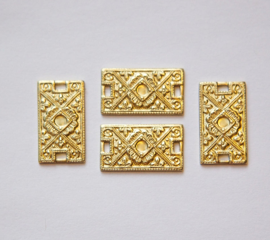2 Hole Etched Raw Brass Connector Links 2mm Setting (4) mtl169