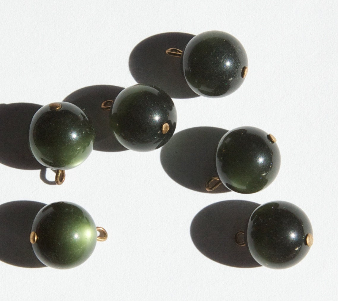 Vintage Dark Green Moonglow Drops with Brass Loop drp062B