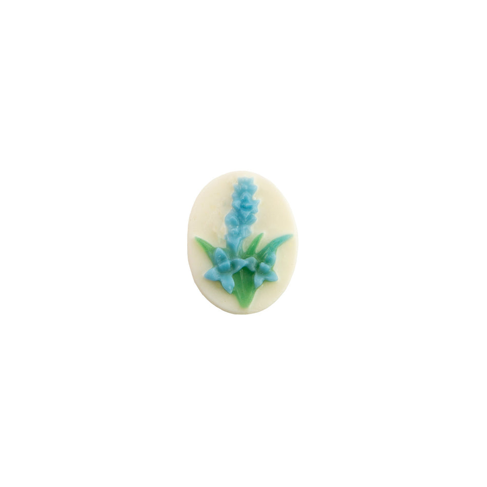 10x8mm Blue Gladiola Flower Acrylic Oval Cameos (6)