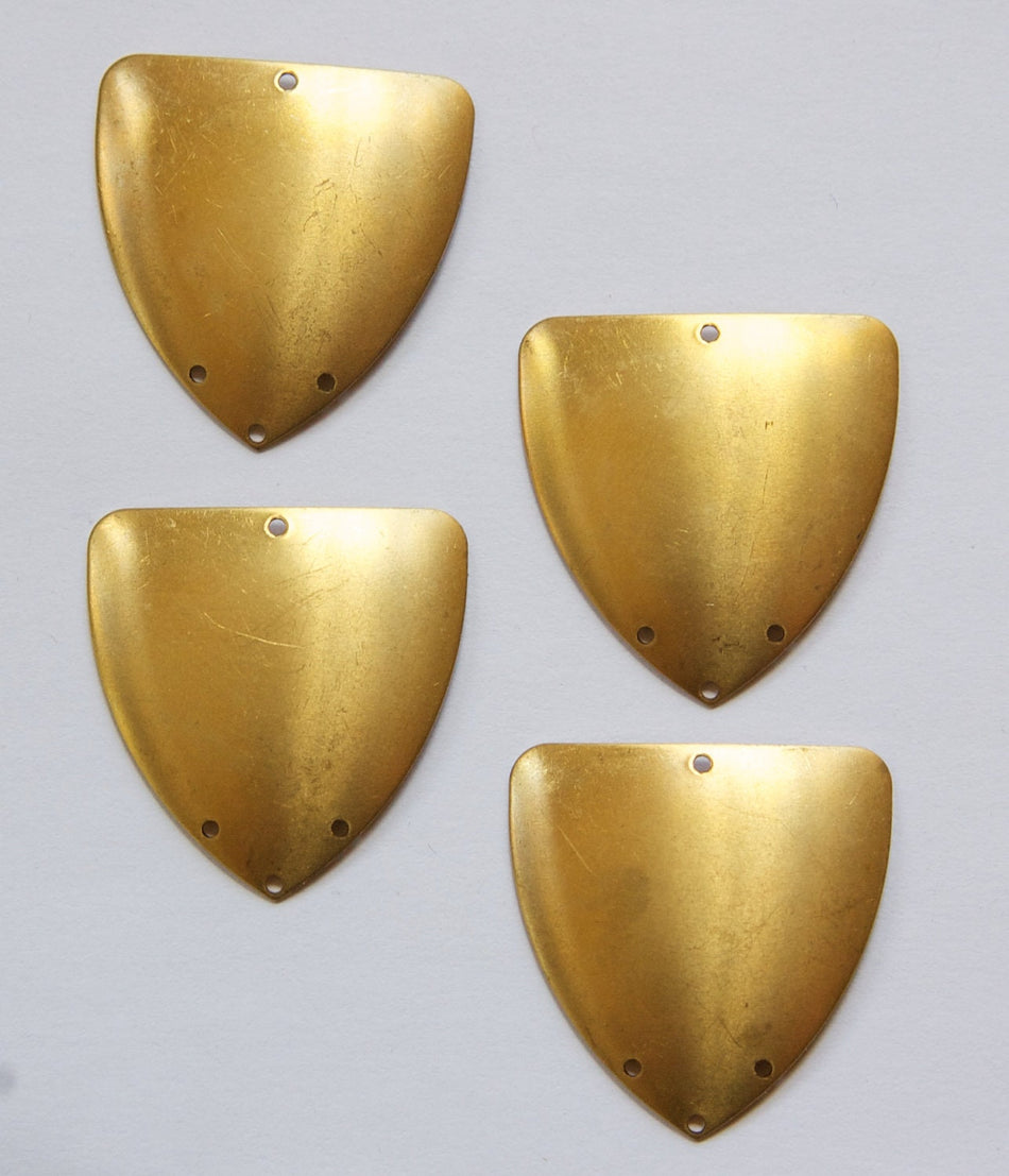 4 Hole Raw Brass Dapped Triangle Connector Pendant (4) mtl174