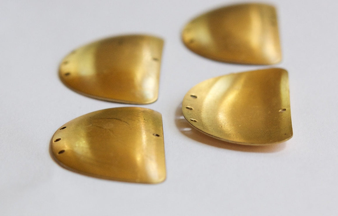 4 Hole Raw Brass Dapped Half Circle Connector Pendant (4) mtl174A