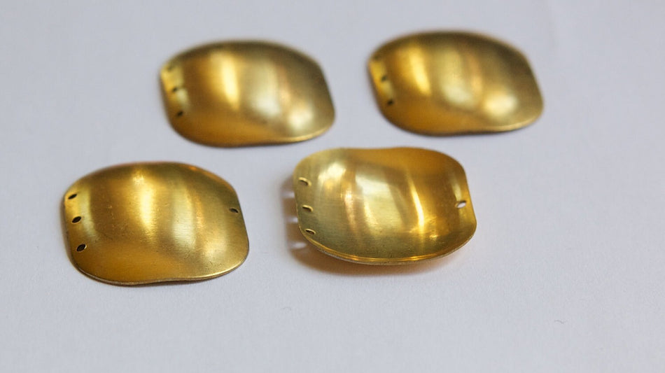 4 Hole Raw Brass Dapped Rectangle Connector Pendant (4) mtl174B
