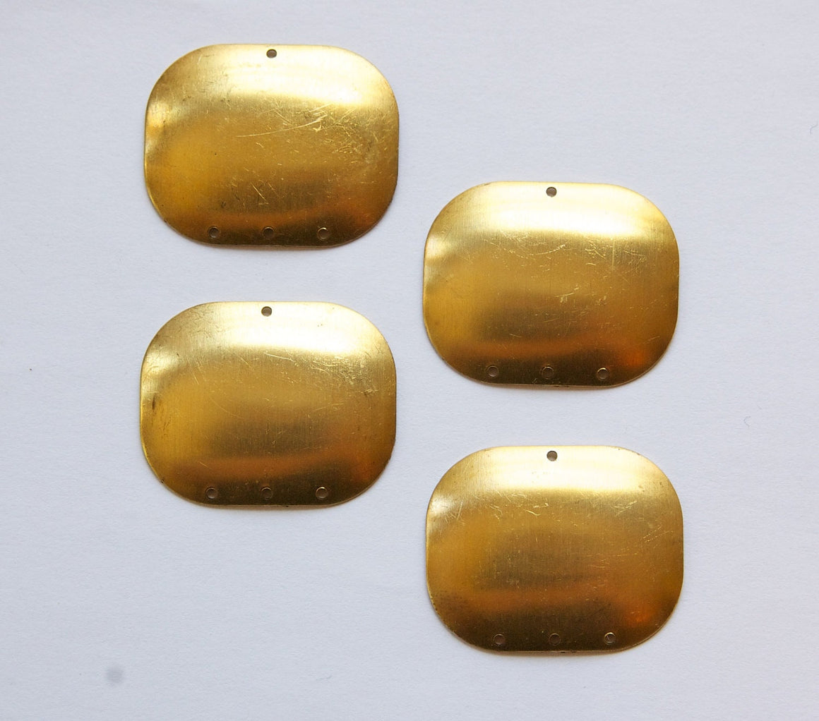 4 Hole Raw Brass Dapped Rectangle Connector Pendant (4) mtl174B
