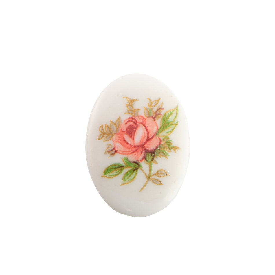 18x13mm Pink Rose on White Glass Oval Cabochons (4)