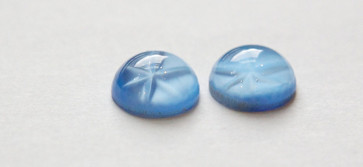 Vintage Blue Moonglow Glass Star Cabochons 11mm (2) cab699E