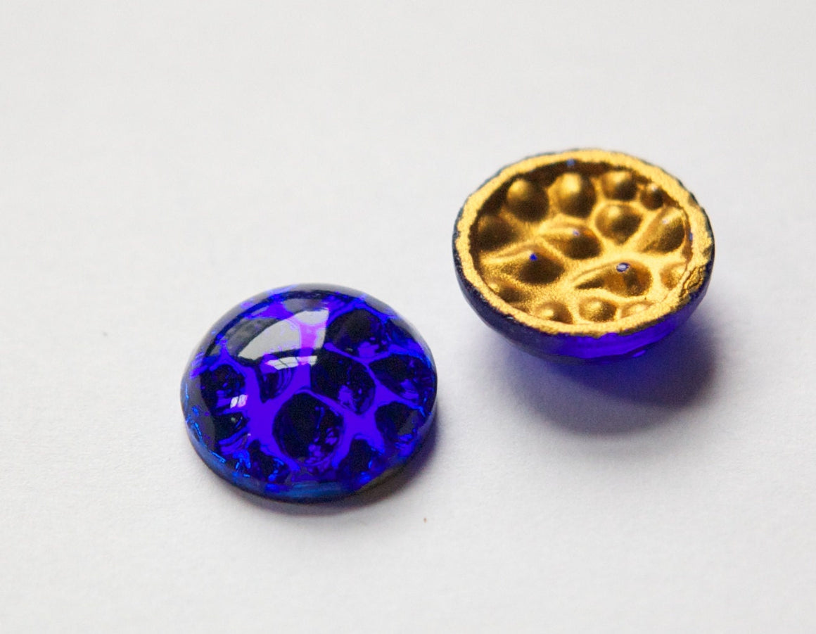 Vintage Sapphire Blue Textured Back Glass Cabochons 15mm (2) cab559A