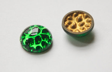 Vintage Emerald Green Textured Back Glass Cabochons 15mm (2) cab559