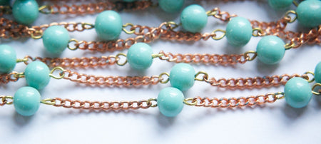 Vintage Green Turquoise Glass Beaded Chain Japan chn078