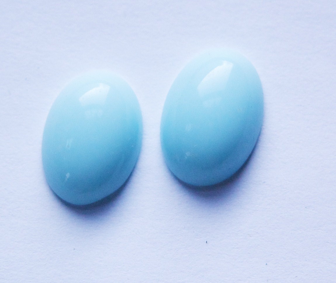 Vintage Soft Light Blue Glass Cabochons 18x13mm (2) cab079A