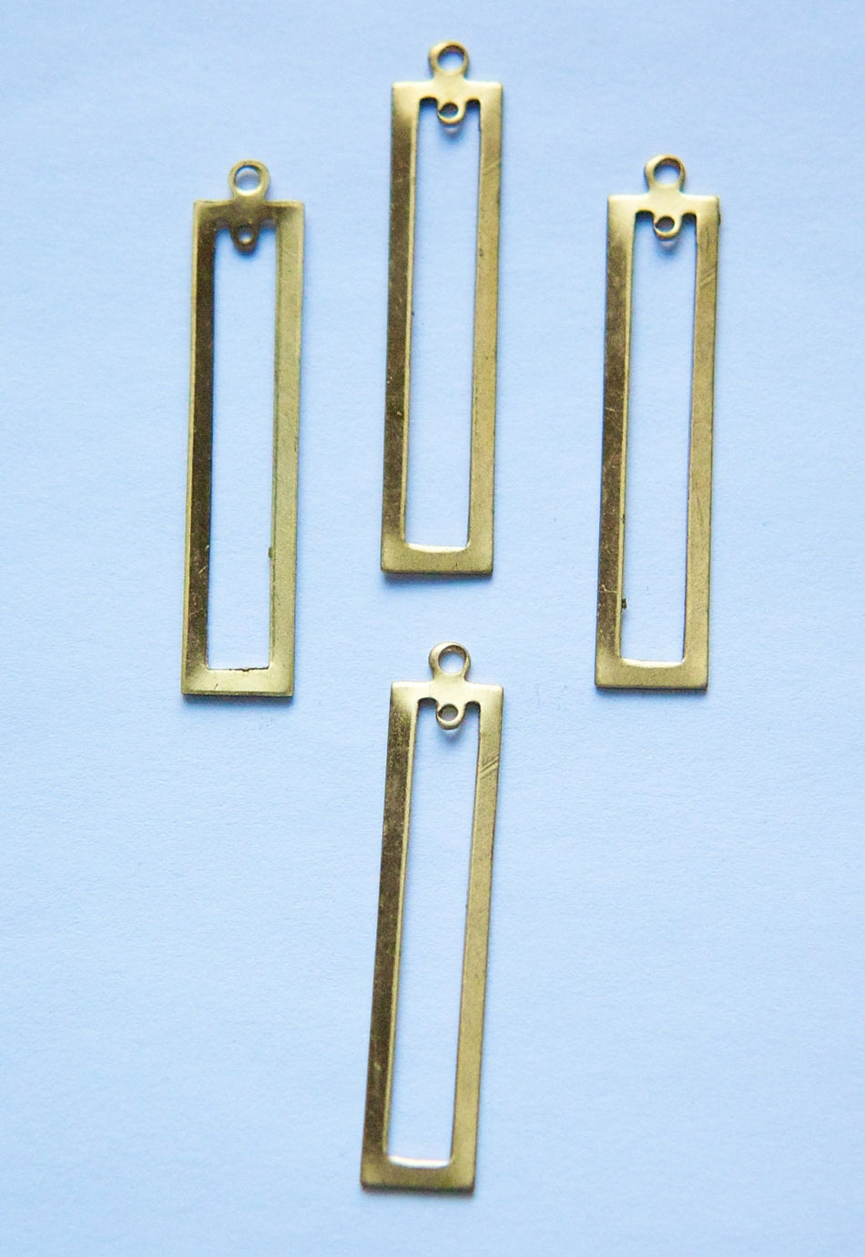 2 Hole Raw Brass Long Rectangle Pendant Drop 42x9mm (4) mtl054F