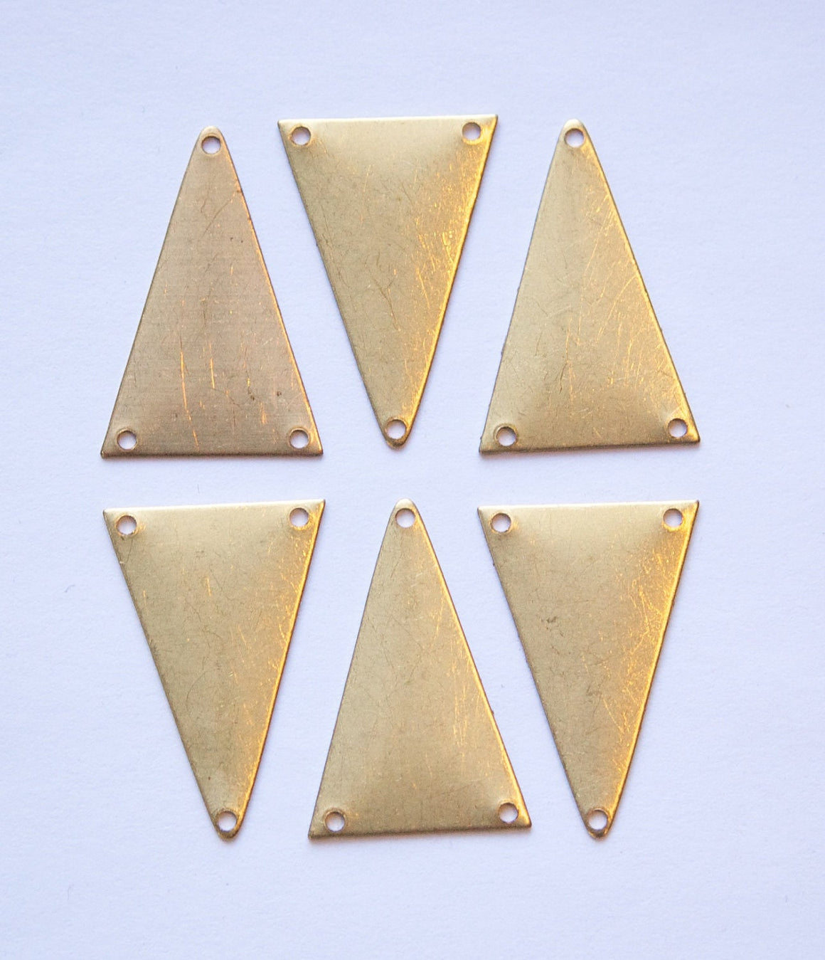 3 Hole Raw Brass Geometric Narrow Triangle Pendant Charm (6) mtl511A
