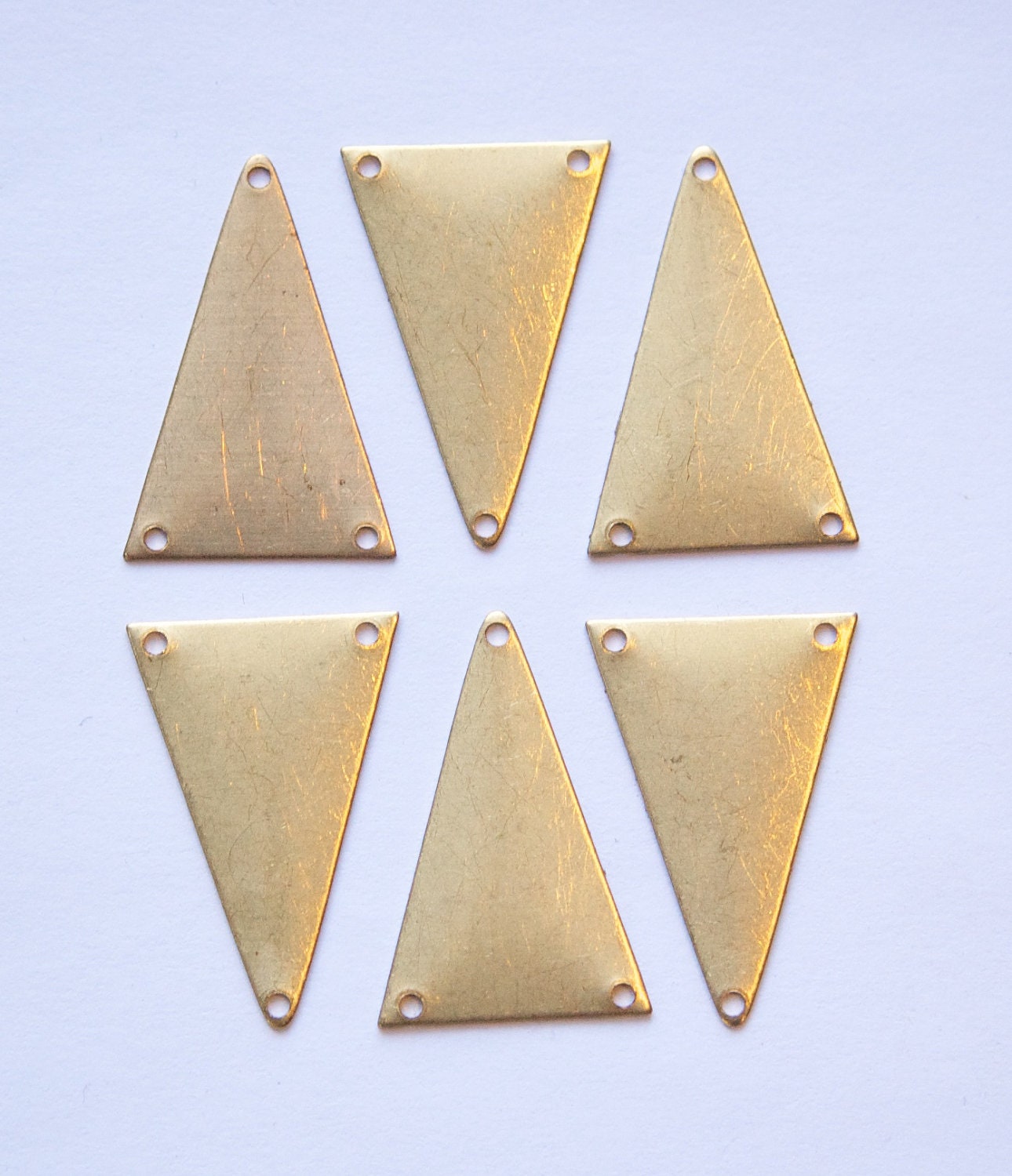3 Hole Raw Brass Geometric Narrow Triangle Pendant Charm (6) mtl511A