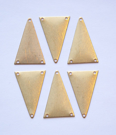 3 Hole Raw Brass Geometric Narrow Triangle Pendant Charm (6) mtl511A