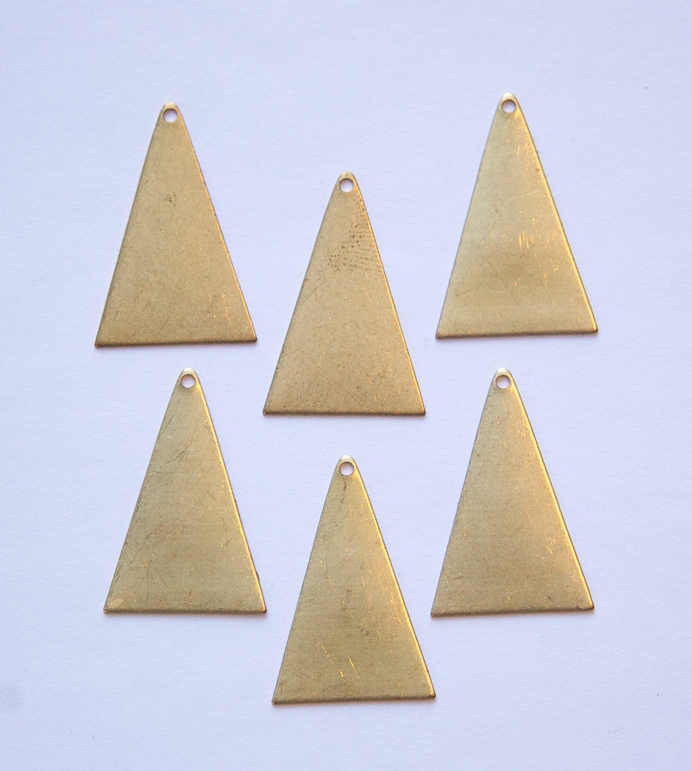 1 Hole Raw Brass Geometric Narrow Triangle Pendant Charm 30x19mm (6)
