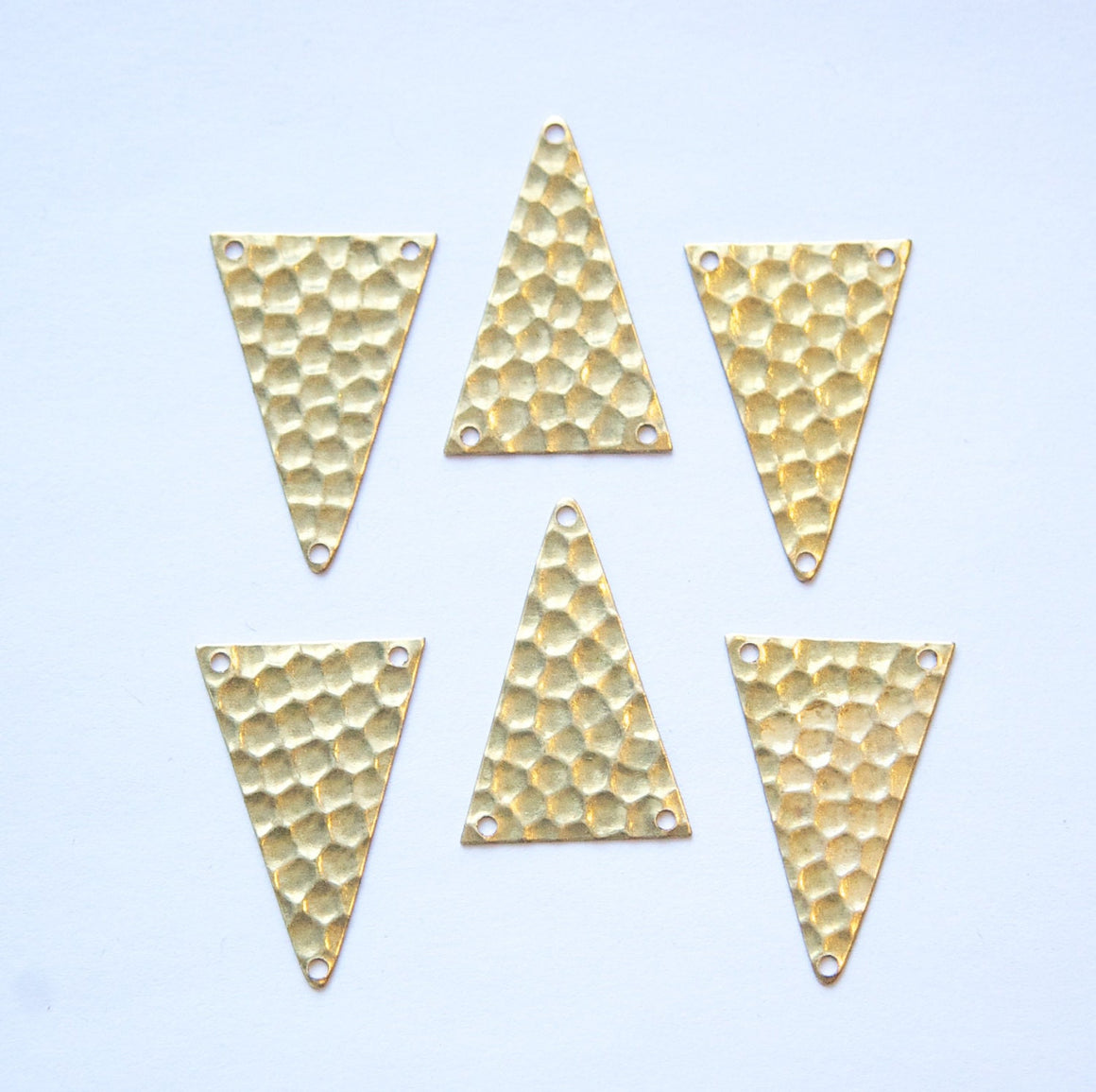 3 Hole Raw Brass Geometric Narrow Hammered Triangle Pendant Charm (6) mtl512B