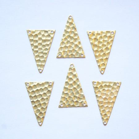 3 Hole Raw Brass Geometric Narrow Hammered Triangle Pendant Charm (6) mtl512B