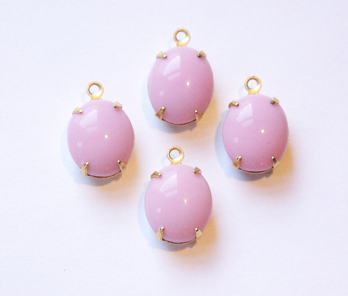 Vintage Opaque Pink Oval Stones in 1 Loop Brass Setting 12mmx10mm (4) ovl011B
