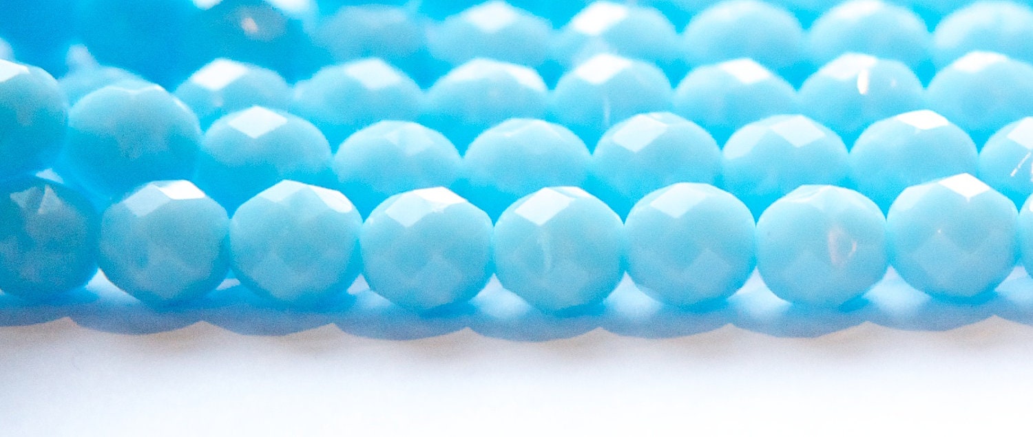 8mm Light Blue Turquoise Czech Firepolish Faceted Glass Beads (25)