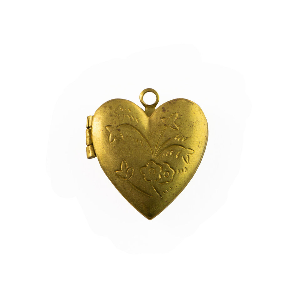 Raw Brass Floral Heart Locket 15x13mm (6)