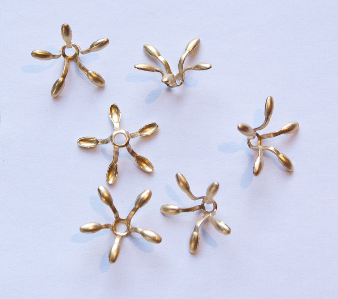 Raw Brass Open Long Petal Flower Like Cupped Bead Cap mtl140