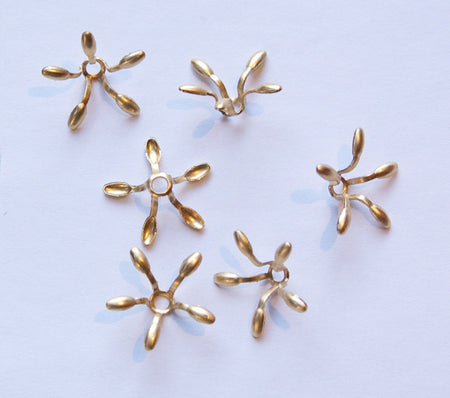 Raw Brass Open Long Petal Flower Like Cupped Bead Cap mtl140