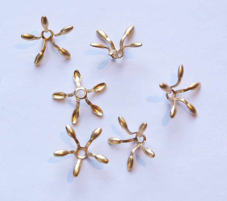 Raw Brass Open Long Petal Flower Like Cupped Bead Cap mtl140