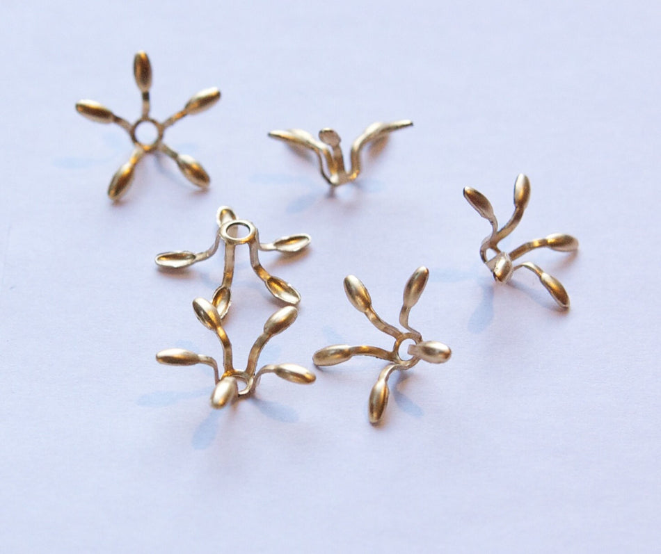 Raw Brass Open Long Petal Flower Like Cupped Bead Cap mtl140